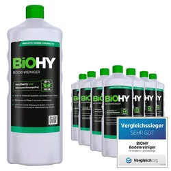 BiOHY Bodenreiniger (9x1l Flasche) | Konzentrat für alle Reinigungsgeräte und alle Hartböden | Angenehmer Geruch und streifenfreie Reinigung