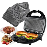 OZAVO Sandwichmaker 3 in 1, Waffeln, Paninitoaster, 3 abnehmbare Grillplatten, Tisch-Grill für Toast, Waffeln, Fleisch, Schwarz, 750W