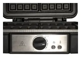 MPM MGO-36M - Waffeleisen - mit viereckigen Platten für 4 Waffeln nach belgischer Art - Dicke Waffeln - Doppelt - mit Antihaftbeschichtung und Thermostat - 1200 W - Groß - Elektrisch - Silber