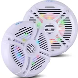 Pyle Audio Pyle Outdoor Lautsprecher Wasserdicht 250 Watt, 2-Wege mit LED-Lichtern Weiß,