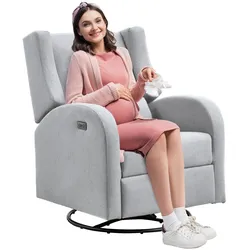 VEVOR Elektrischer Ruhesessel mit Drehfunktion & Gleitfunktion, 113,4 kg Tragkraft, Drehsessel mit Gleitfunktion & Einstellbarem Winkel, mit Polyesteroberfläche für Wohnzimmer, Schlafzimmer, Hellgrau