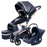 TPFLiving Luxus Kombi-Kinderwagen 3in1 Set - Modell 5 Kunstleder - Schwarz