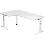 Hammerbacher Gradeo höhenverstellbarer Schreibtisch weiß L-Form, C-Fuß-Gestell weiß 200,0 x 80,0/120,0 cm