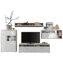 Livetastic Wohnwand Grau, Silberfarben, Weiß , 381x186x52 cm