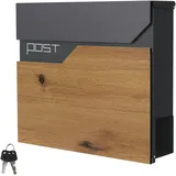 ML-Design Briefkasten Postkasten Zeitungsrolle Zeitungsfach Edelstahl Holzoptik Anthrazit