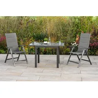 Merxx Taviano Set 3-tlg 2 Klappsessel Gartentisch Ausziehbar 80 (120)x70 cm Grau