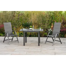 Merxx Taviano Set 3-tlg 2 Klappsessel Gartentisch Ausziehbar 80 (120)x70 cm Grau