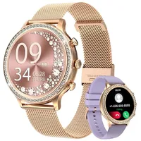 Refttenw Armbanduhr Damen mit Telefonfunktion,1.32in Diamant Fitnessuhr,2 Gurte Smartwatch, IP67 wasserdicht lila