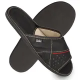 filsko Levice Herren Hausschuh Open-Toe, Slip-On, offene Hausschuhe, Pantoletten, Leder Hausschuhe schwarz 48 EU