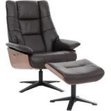 MCA - Relaxsessel + Hocker HHG-240, Fernsehsessel Liegesessel, Holz Echtleder braun