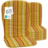 Beo Hochlehner Auflagen 6er Set Waschbar Kos | Made in EU nach Öko-Tex Standard | Atmungsaktive Gartenstuhlauflagen Hochlehner | UV-beständige Auflagen Hochlehner mit Streifen in Gelb-Orange-Weiß