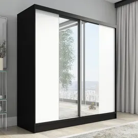 A&J MöbelLand Schwebetürenschrank SOLO 200 x 215 x 59,5 cm Schwarz/Weiß