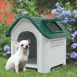 [en.casa] Hundehütte Bello 87 x 72 x 75 cm Kunststoff Weiß/Grün