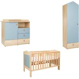 Arthur Berndt Babyzimmer-Komplettset ARTHUR BERNDT "Babyzimmer-Set »Roofy« 3-teilig mit 1-türigem Kleiderschrank", nagano, oak, nachbildung, salbei, ohne Matratze, B/H: 70cm x 140cm, Schlafzimmermöbel-Sets