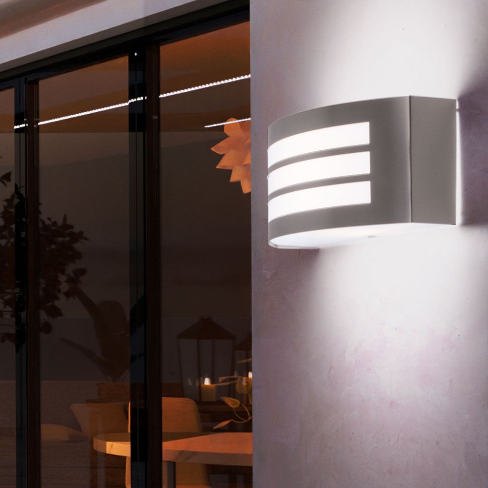 Außenwandlampe dimmbar mit Fernbedienung Edelstahl Haustürleuchte Fassadenlampe LED Wandleuchte silber, RGB Farbwechsel, 8,5W 806lm warmweiß, BxH 25x9 cm