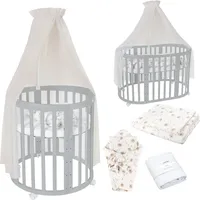 Waldin Babybett OWAL aus Holz 7in1 mit Matratze, mitwachsend,Stoffe