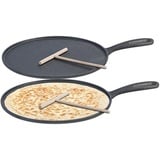 Rosenstein & Söhne Gusseiserne Crêpe-Pfanne für Grill und Herd mit Teigverteiler, Ø 28 cm