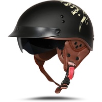 BOSERMEM Motorradhelm Mit Schutzbrille DOT/ECE-Zugelassen, Jethelm Roller-Helm Scooter-Helm Moped Mofa-Helm Chopper Vintage(Mattschwarzer Glücksstierkopf, L 59-60cm)