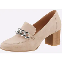 Pumps HEINE, Damen, Gr. 39, beige, Leder, Veloursleder, modisch, Schuhe