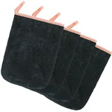 PHOGARY 4er-Set Waschhandschuhe Waschlappen 16x23cm, Korallenfleece Microfaser Waschhandschuh, Weich Waschlappen für Gesicht Körper, Schwarz