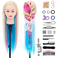 Neverland Beauty 66cm Trainingsköpfe für Friseure Übungskopf Friseurkopf Friseursalon Puppenkopf Schminkkopf Friseur Mannequin kopf 100% Synthetisches Haar Mit Halter Frei & Haare Frisuren Set