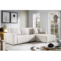 Compleo Ecksofa mit Schlaffunktion, Sofa Eckcouch L-Form BOSTON, Cordstoff, 290x185x70cm beige