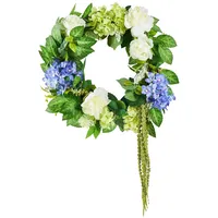 Vevor Künstlicher Dekokranz, 58,42cm, Blau-Weiß-Grün, dekoriert mit Hortensien, Rosen,