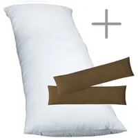 EXKLUSIV HEIMTEXTIL 2 Kissenbezüge inkl. Füllkissen Seitenschläferkissen Stillkissen 40 x 145 cm Schokobraun