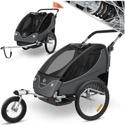 KESSER® Kinderanhänger Fahrradanhänger 360° Drehbar mit Federung 2in1 Joggerfunktion Kinderfahrradanhänger + 5-Punkt Gurt Jogger Fahrrad Anhänger für 1 bis 2 Kinder max. 40kg