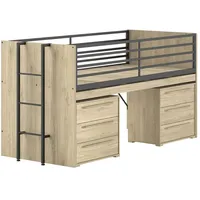 Vipack SAM halbhohes Bett mit ausziehbarem Schreibtisch, 2 Kommoden