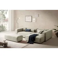 LeGer Home by Lena Gercke Ecksofa PIARA XXL, L-Form, Schlaffunktion, Cord, Leinenoptik o. Strukturstoff, Hocker stellbar zum Schlafsofa (Krokodilverbinder), tiefe Sitzfläche grün