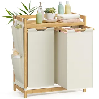 Songmics Wäschekorb 2 Fächer, 2 x 50 L, 63 x 33 x 78 cm, cremeweiß