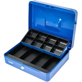 HMF Geldkassette mit 8 Münzfächern und 4 Geldscheinmulden, 30 x 24 x 9 cm, blau