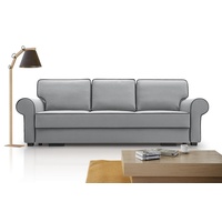 Beautysofa 3-Sitzer BELLO, in Retro-Stil, Bettkasten, Wellenfedern, für Wohnzimmer, Dreisitzer Sofa aus Veloursstoff, inklusive Schlaffunktion grau