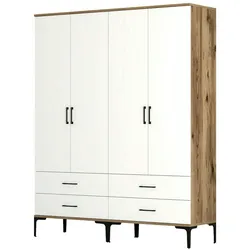 Dmora Großer Kleiderschrank Dfurlott, Schlafzimmermöbel, Schrank, Garderobe, 160x201h48 cm, Walnuss und Weiß