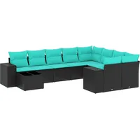 vidaXL Gartensofa-Set mit Kissen, schwarzes Polyrattan
