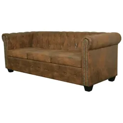 vidaXL Chesterfield-Sofa 3-Sitzer Kunstleder Braun