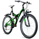 bergsteiger Mountainbike Memphis 26 Zoll, geeignet ab 150 cm, Damen, Herren, 21 Gang Shimano Tourney RD-TZ50 Schaltwerk, Kettenschaltung, V-Brakes schwarz