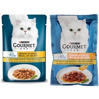 PURINA Gourmet Perle Genuss in Gelee Katzenfutter nass mit Huhn & feiner Brathuhnnote 26er Pack (26 x 85g) & PURINA Gourmet Perle Genuss in Sauce Katzenfutter nass, mit Huhn, 26er Pack (26 x 85g)