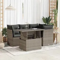 vidaXL 5-tlg. Garten-Sofagarnitur mit Kissen Grau Poly Rattan