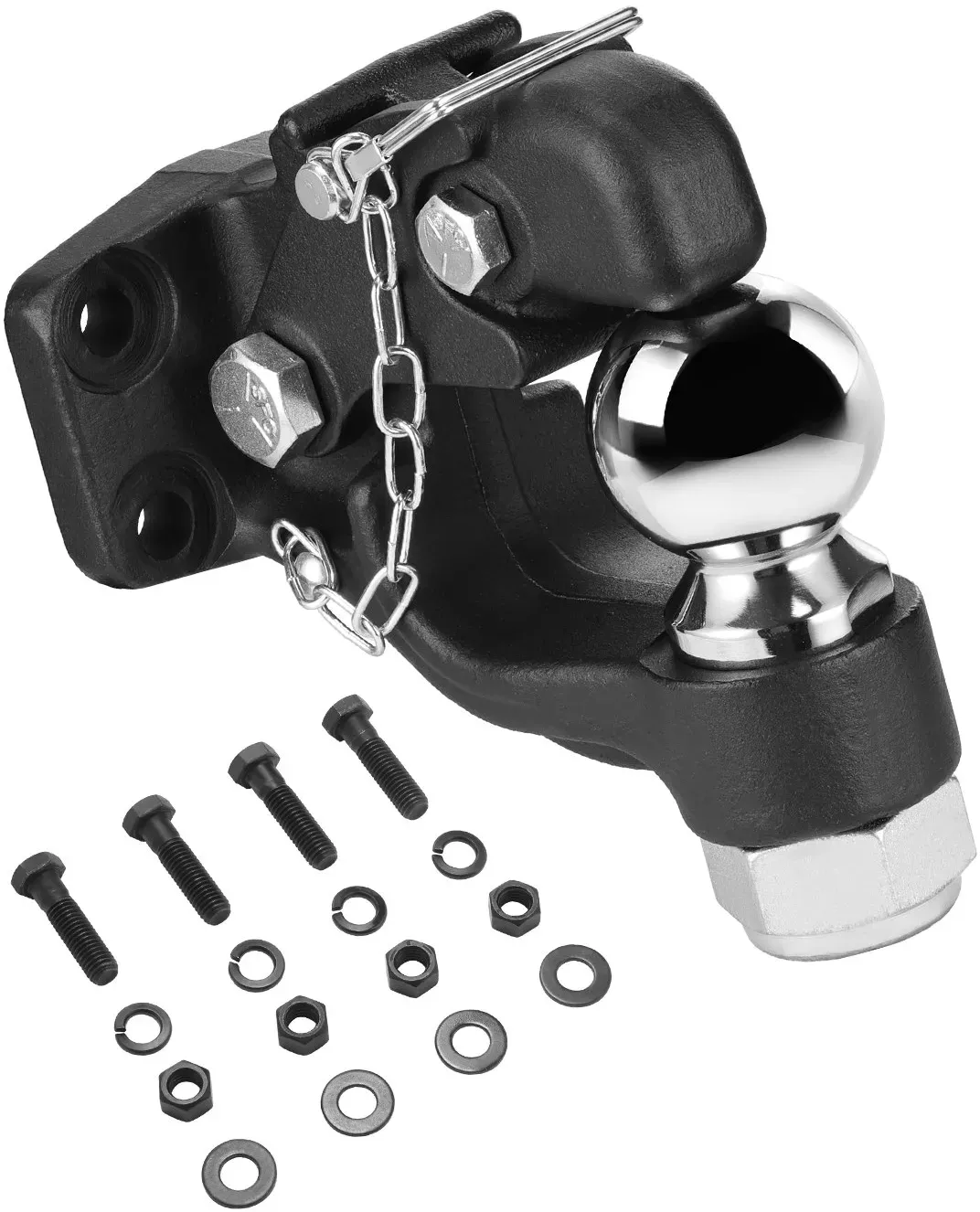 VEVOR Anhängerkupplung, 9070 kg, Anhängerkupplungs-Empfängerhaken-Kombination 2-5/16-Zoll-Kugelkopf, passend für 6,35-7,62cm große Lünettenringe mit Montagesatz, schwarze Pulverbeschichtung