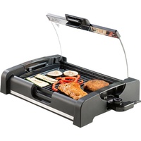 Rosenstein & Söhne Tischgrill mit Glasdeckel, Keramik-beschichtete Grillplatte, 1.650 W