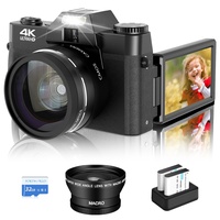 4K Digitalkamera 48MP Fotokamera mit 32GB Karte: 16X Digitalzoom 3.0" Kompaktkamera 180° Flip Bildschirm Fotokamera mit Weitwinkel+Macro Linse, Autofokus Vlogging Digitalkamera für Teenager Anfänger