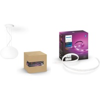 Philips Hue White & Col. Amb. LED Pendelleuchte Flourish & White & Col. Amb. Lightstrip Plus 2m Basis, 1600lm, 16 Mio. Farben, steuerbar via App, kompatibel mit Amazon Alexa (Echo, Echo Dot)