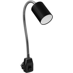 ledscom.de GU10 Steckdosenlampe WAIKA Schwanenhals, Schalter, schwarz inkl. GU10 LED 3-Stufen dimmbar warmweiß