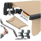 STEELSØN Gelenkarmmarkise Kestria wetterfest & blickdicht (250x200 cm, beige) mit Aluminium-Kassette & Wandhalterung, langlebiges Kunstftoffgewebe beige