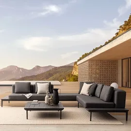 BIZZOTTO Gartenlounge Sitzbank Matrix aus Aluminium, Anthrazit - mit Kissen