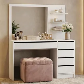 beautysofa SCHMINKTISCH Malta mit 5 Schubladen, mit Spiegel, grifflos, Weiß