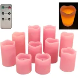 Online Fuchs 10er Set LED Stumpen Kerzen aus Echtwachs mit Docht - 5 verschiedene Höhen - Inklusive Fernbedienung und Timerfunktion (Rosa)