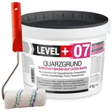 Level + Level+ - level+ Quarzgrund Grundierung Putzhaftgrund Holz osb 4KG + Farbroller 10cm L+07